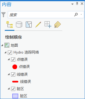 “内容”窗格中的追踪网络图层 “内容”窗格中的追踪网络图层
