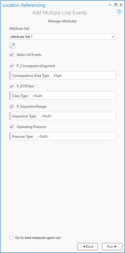 具有“管理属性”设置的“添加多个线事件”窗格 具有“管理属性”设置的“添加多个线事件”窗格