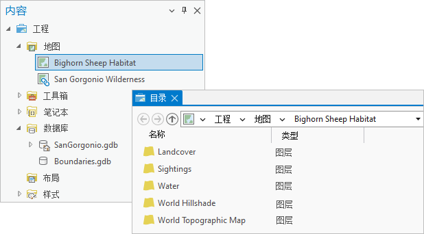 “目录”视图和关联的“内容”窗格 “目录”视图和关联的“内容”窗格