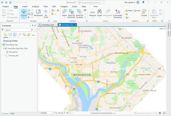 华盛顿特区移动地图包中的 StreetMap Day 地图