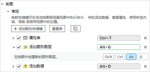 “制图”组的“常规”子组中的新快捷键