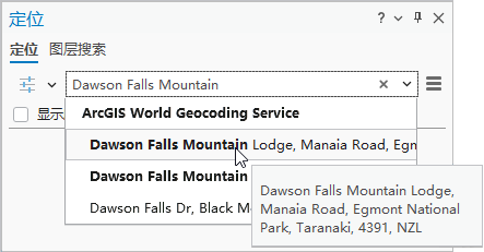 找到显示 Dawson Falls Mountain Lodge 建议的窗格。