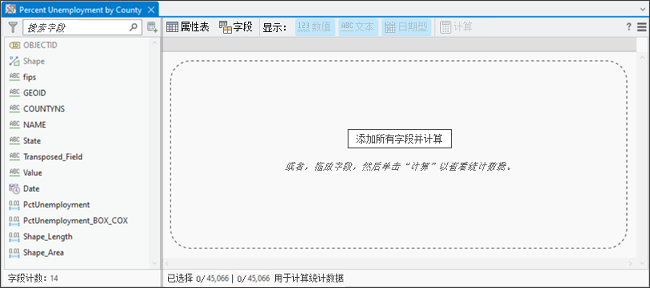 带有字段面板和空统计数据面板的“数据工程”视图