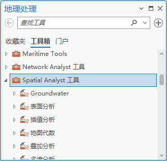 显示 Spatial Analyst 工具箱。