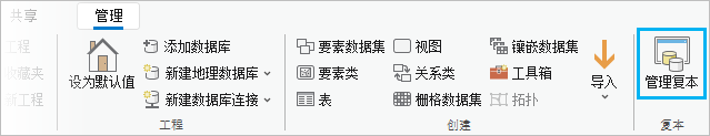“管理”选项卡的“复本”组中的“管理复本”按钮