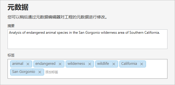 向导的元数据页面
