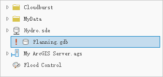 “目录”窗格的“收藏夹”选项卡上路径已损坏的文件地理数据库
