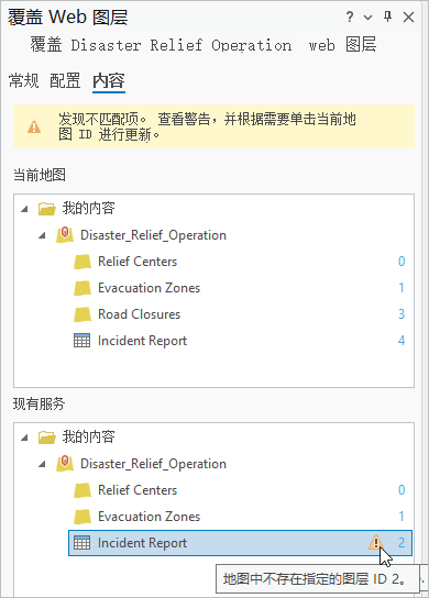 子图层 ID 与现有服务子图层 ID 进行比较的新 Web 图层