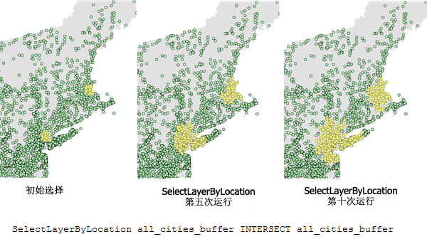 使用 INTERSECT 按位置选择图层