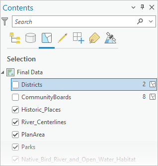 Contents pane with items listed by selection Contents pane with items listed by selection
